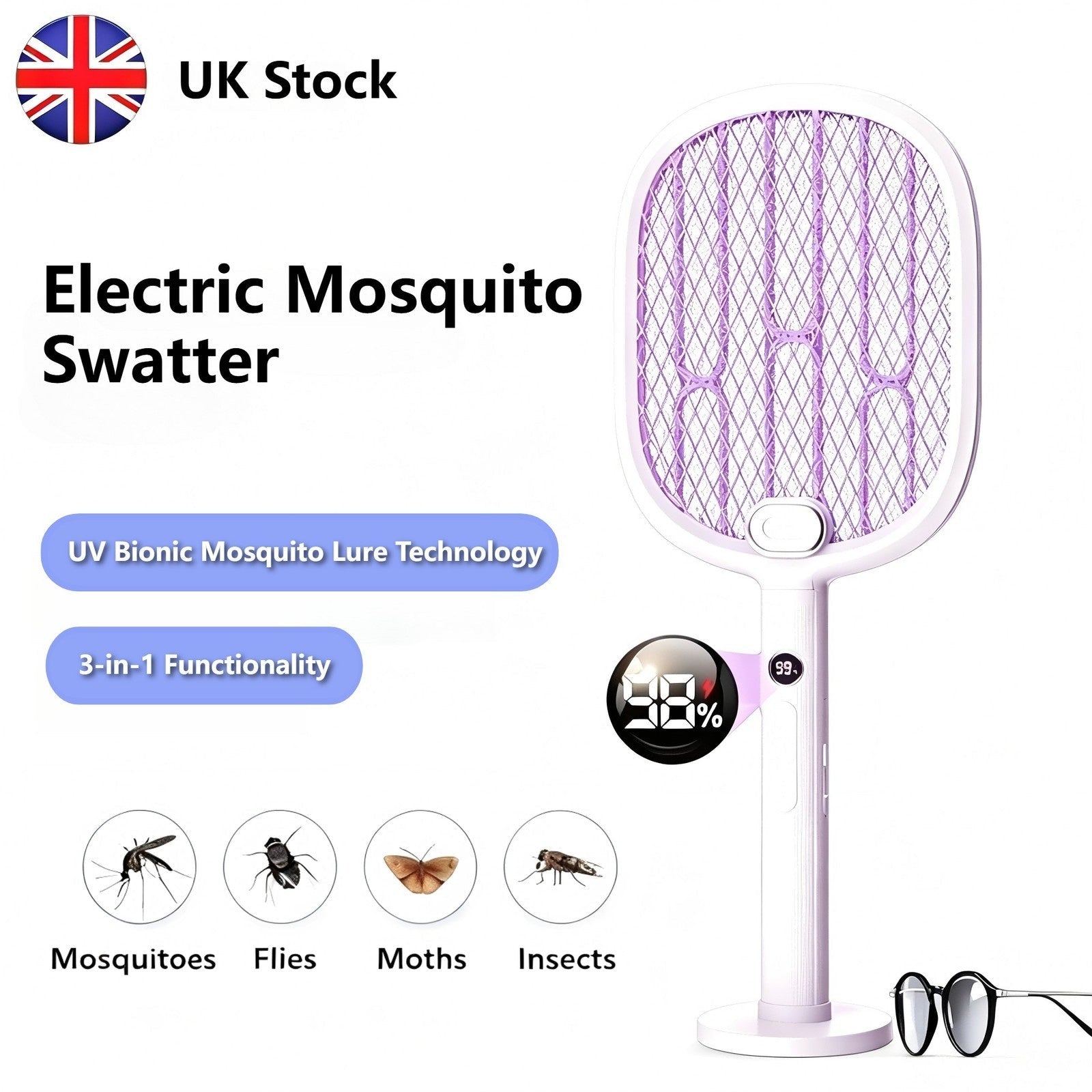 3000V Electric Rechargeable Swatter Mosquito Fly Killer And Bug Zapper Racket UK - Magic Store
