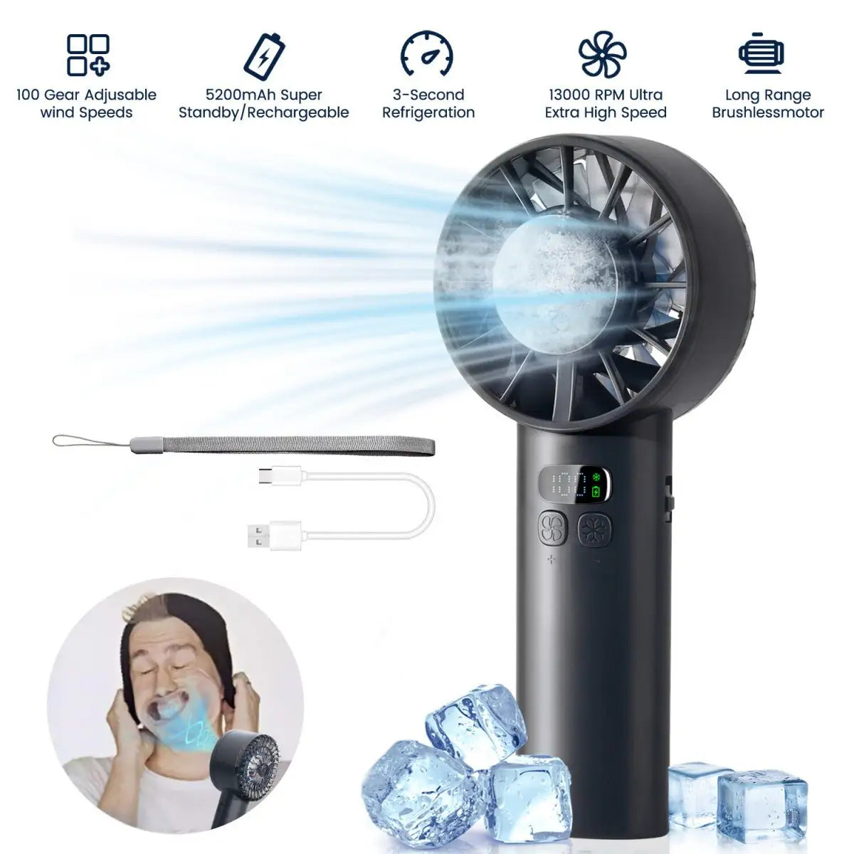 Handheld Portable Fan ,Speed Adjustable Turbo Mini Fans, 5000mAh Battery - Magic Store