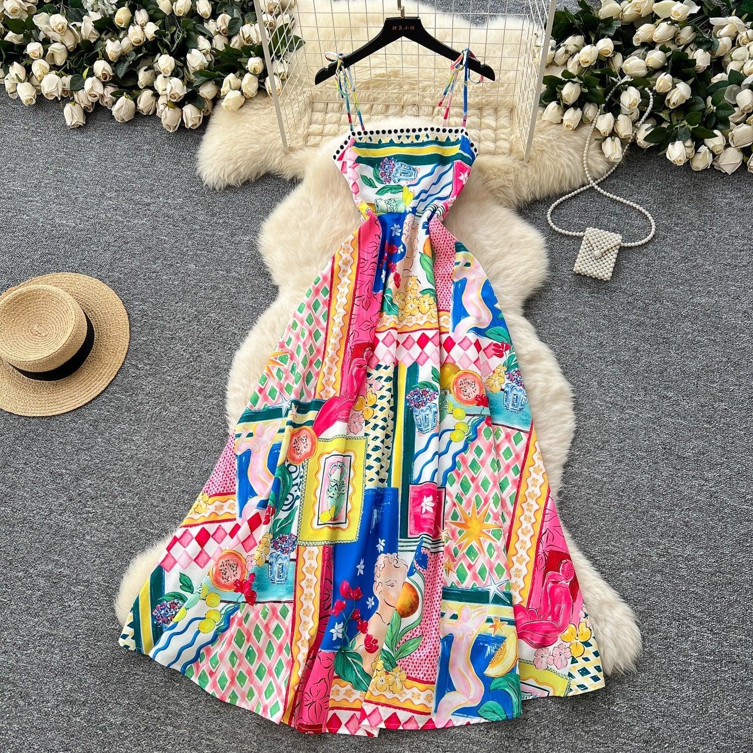 Light Luxury Graffiti Printing Slip Dress Women - Magic Store